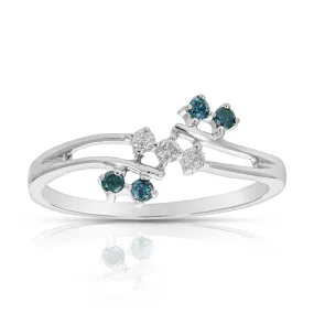 0.15 cttw Blue Diamond Ring Fashion Round 10K White Gold