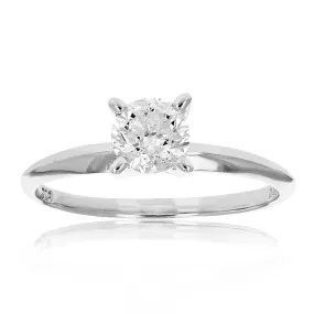 0.70 cttw Round Diamond Solitaire Engagement Ring 14K White Gold Bridal