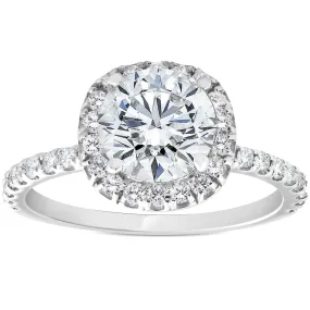 1 3/8ct Diamond Cushion Halo Engagement Ring 14k White Gold