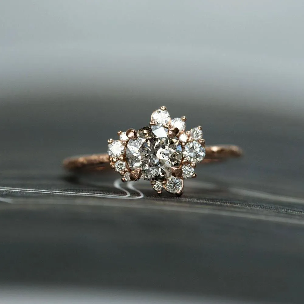 1.03ct Dark Salt and Pepper Diamond Asymmetrical Cluster Ring in 14k Rose Gold