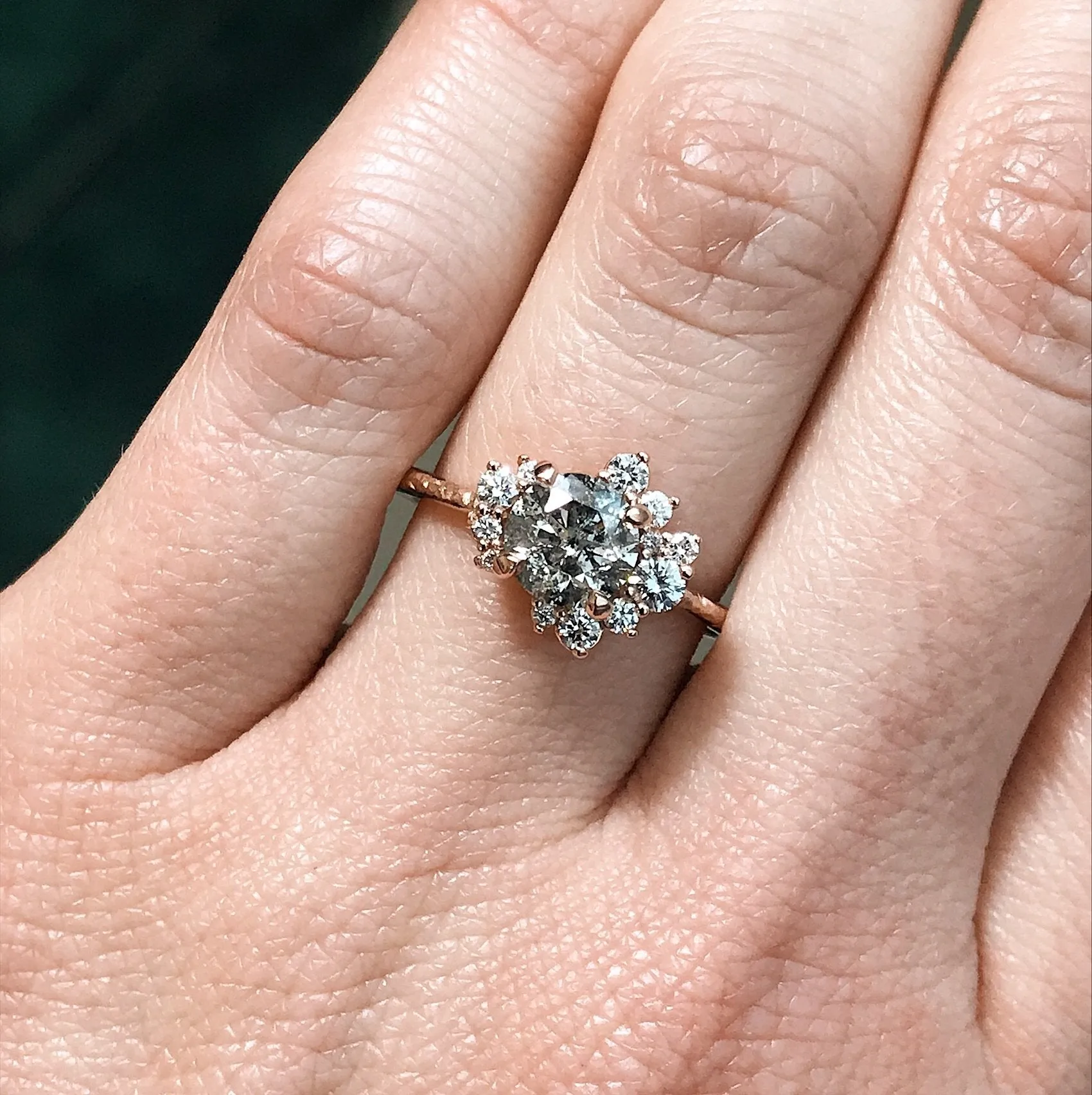 1.03ct Dark Salt and Pepper Diamond Asymmetrical Cluster Ring in 14k Rose Gold