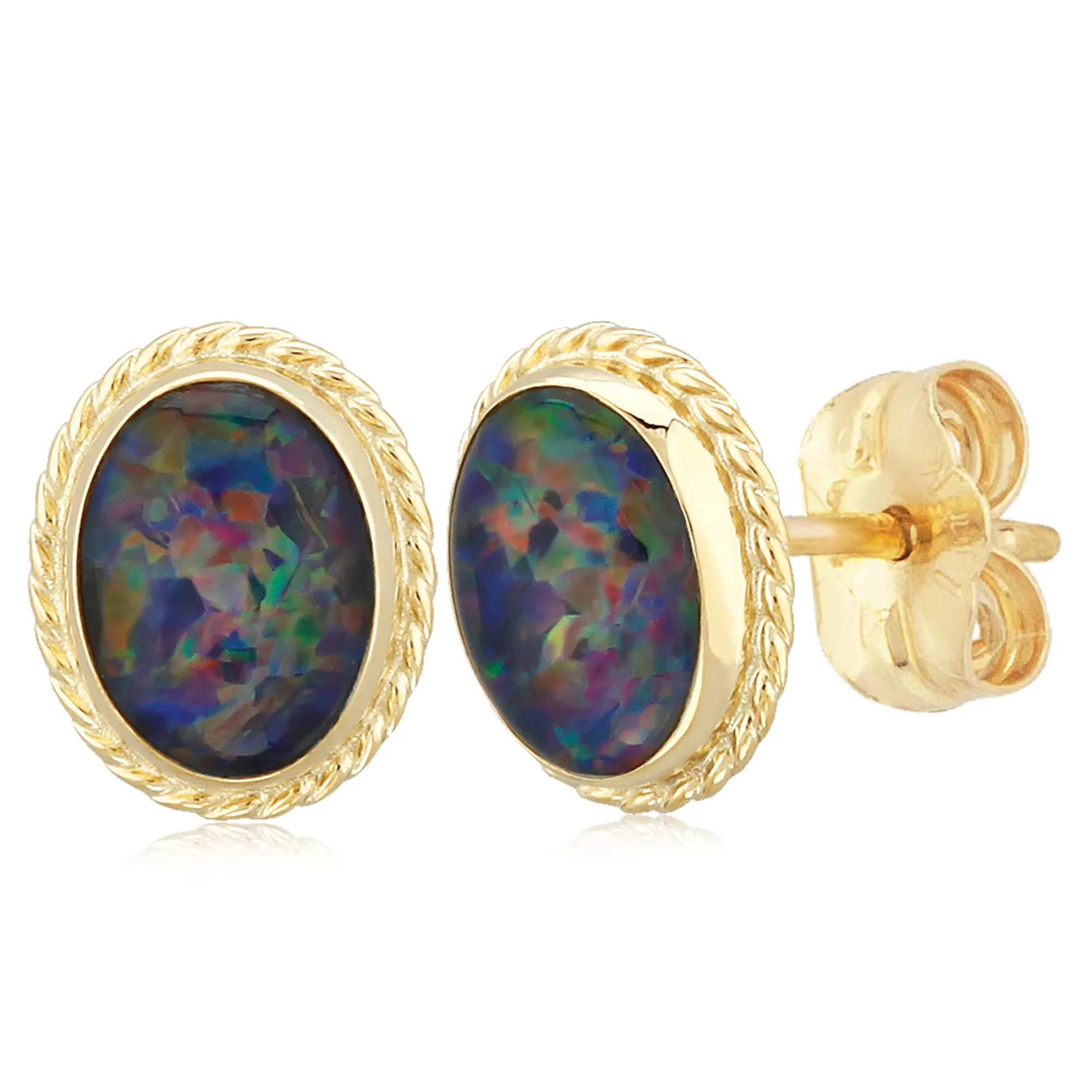 14 Karat Black Opal Oval Stud Earrings