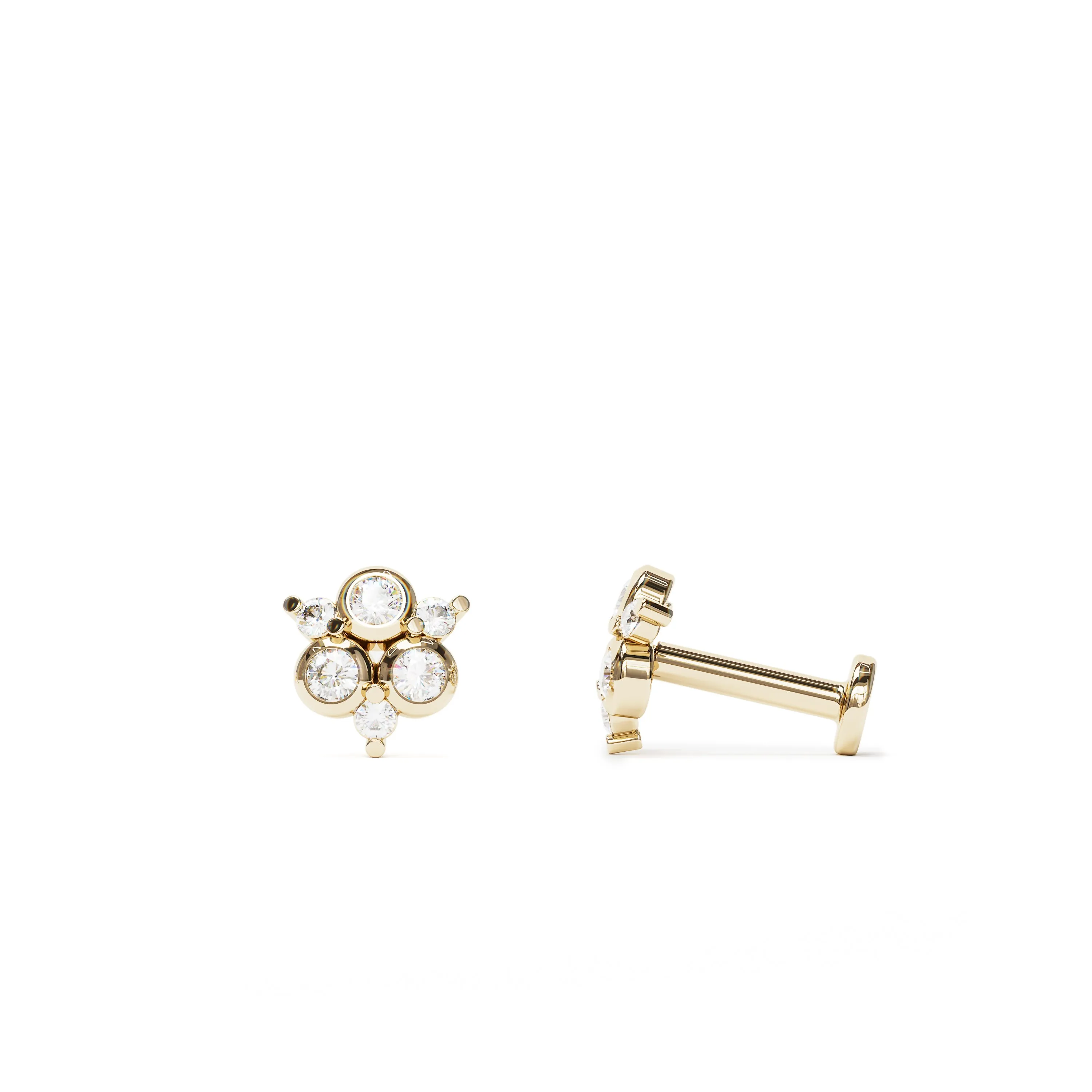 14K Gold Diamond Cluster Stud