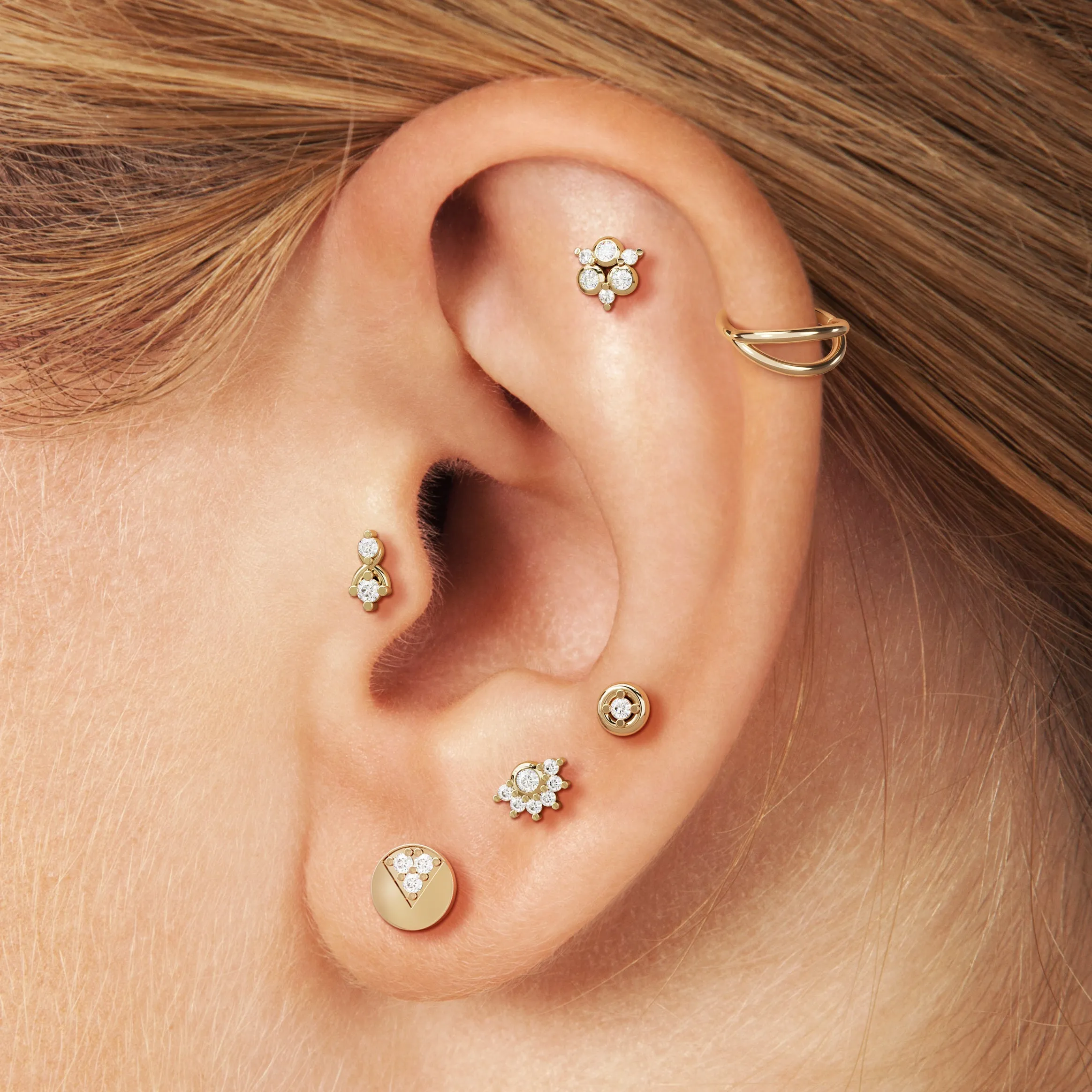 14K Gold Diamond Cluster Stud