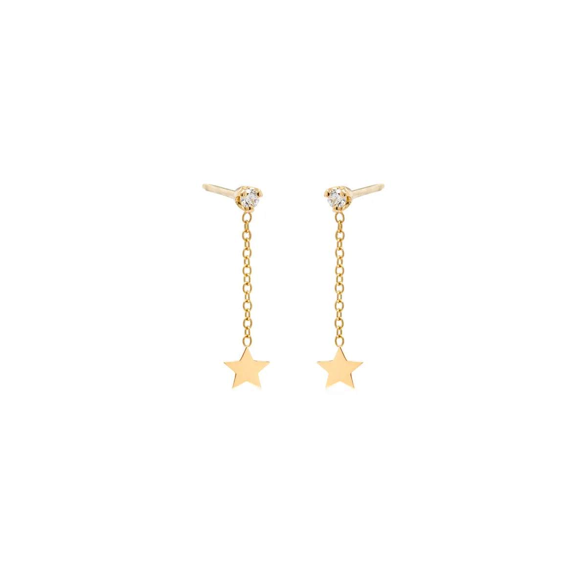 14k Itty Bitty Star & Diamond Short Chain Drop Earrings