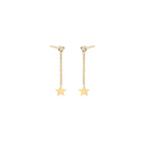 14k Itty Bitty Star & Diamond Short Chain Drop Earrings