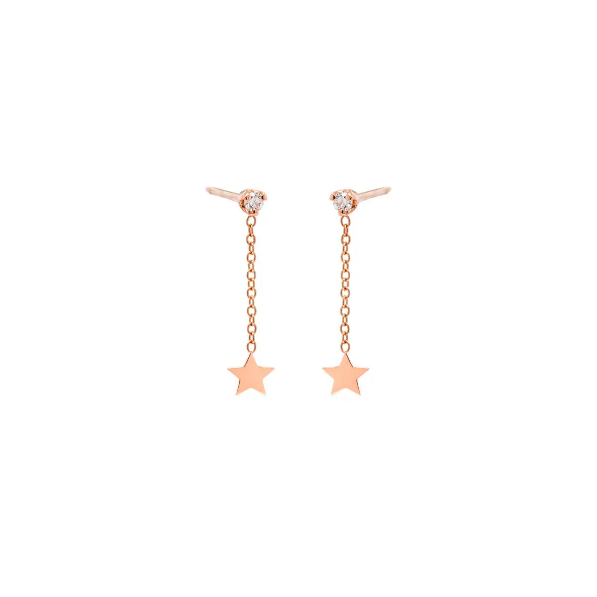 14k Itty Bitty Star & Diamond Short Chain Drop Earrings