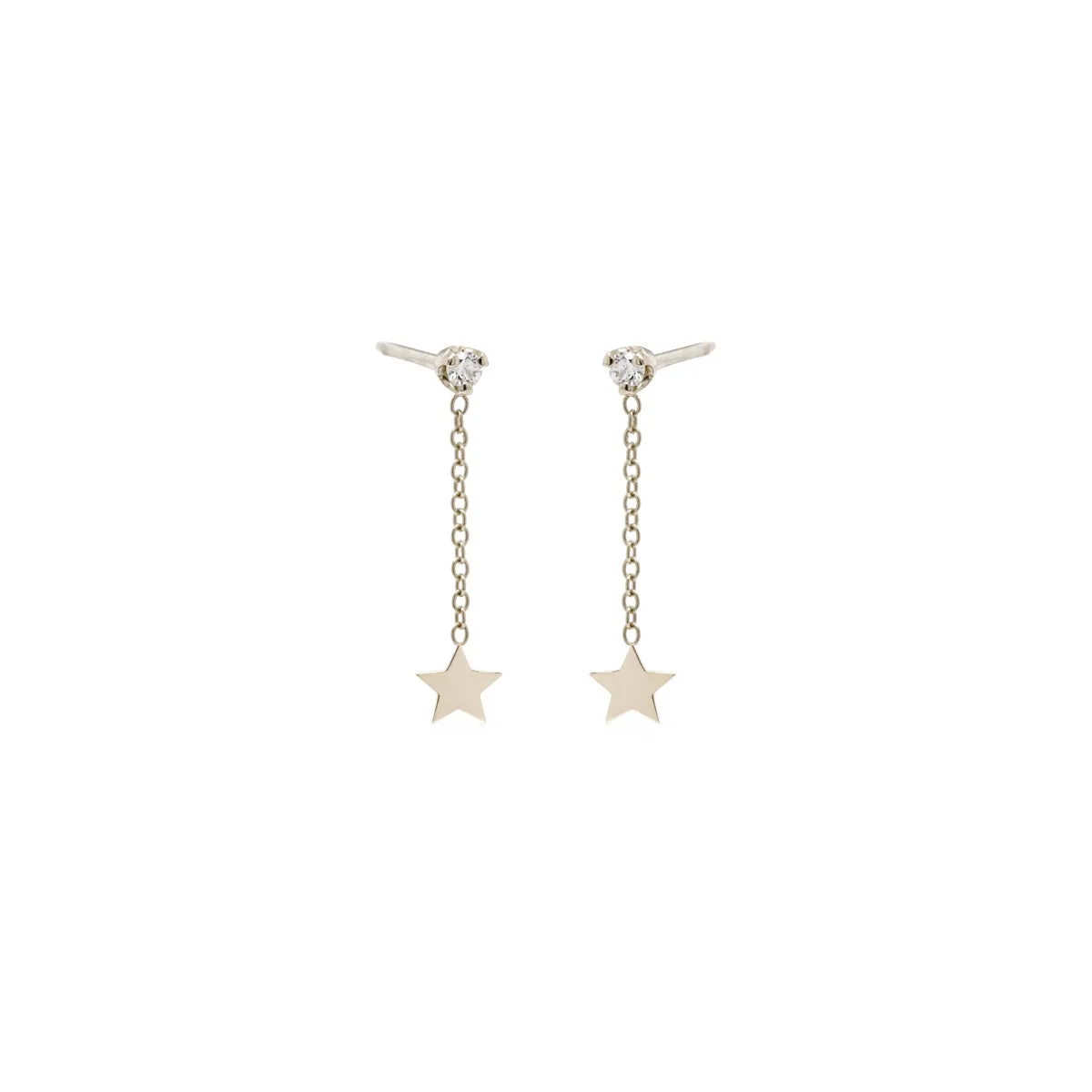 14k Itty Bitty Star & Diamond Short Chain Drop Earrings