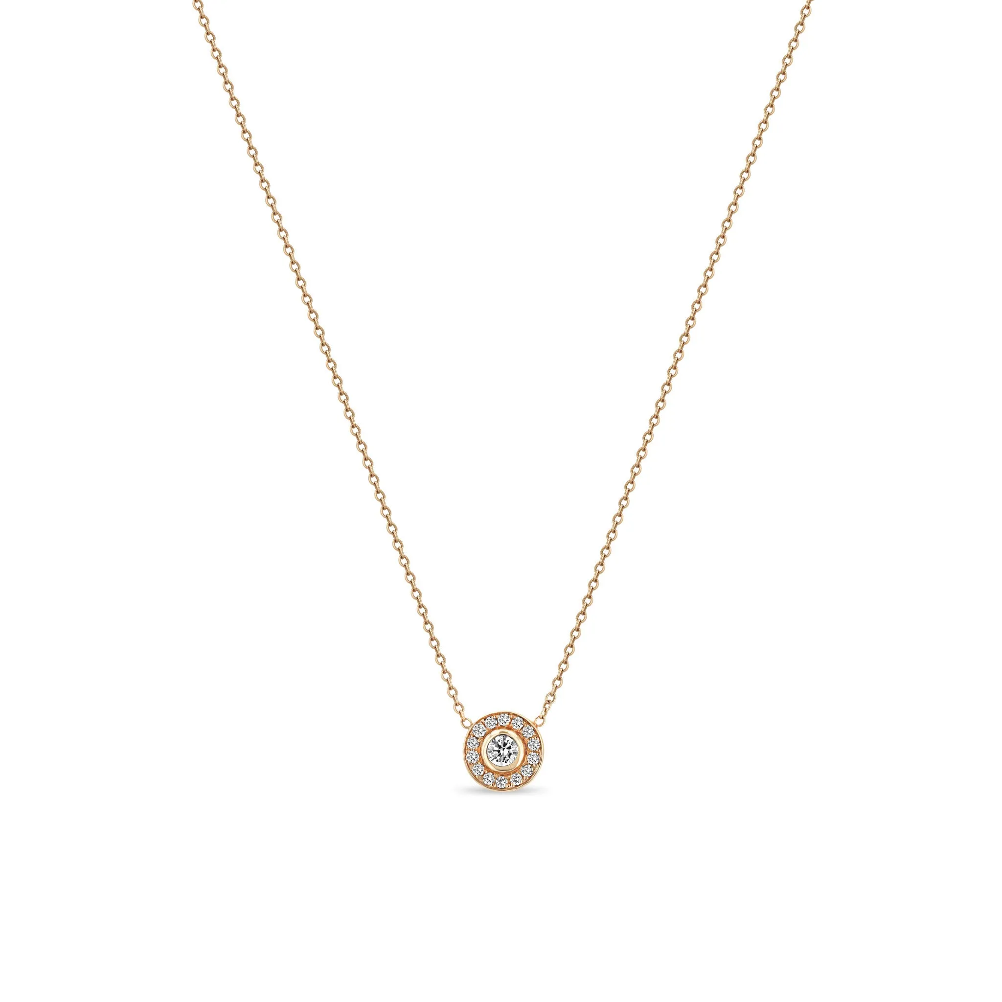 14k Round Diamond Halo Necklace