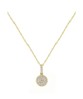 14K Yellow Gold Diamond Cluster Pendant Necklace