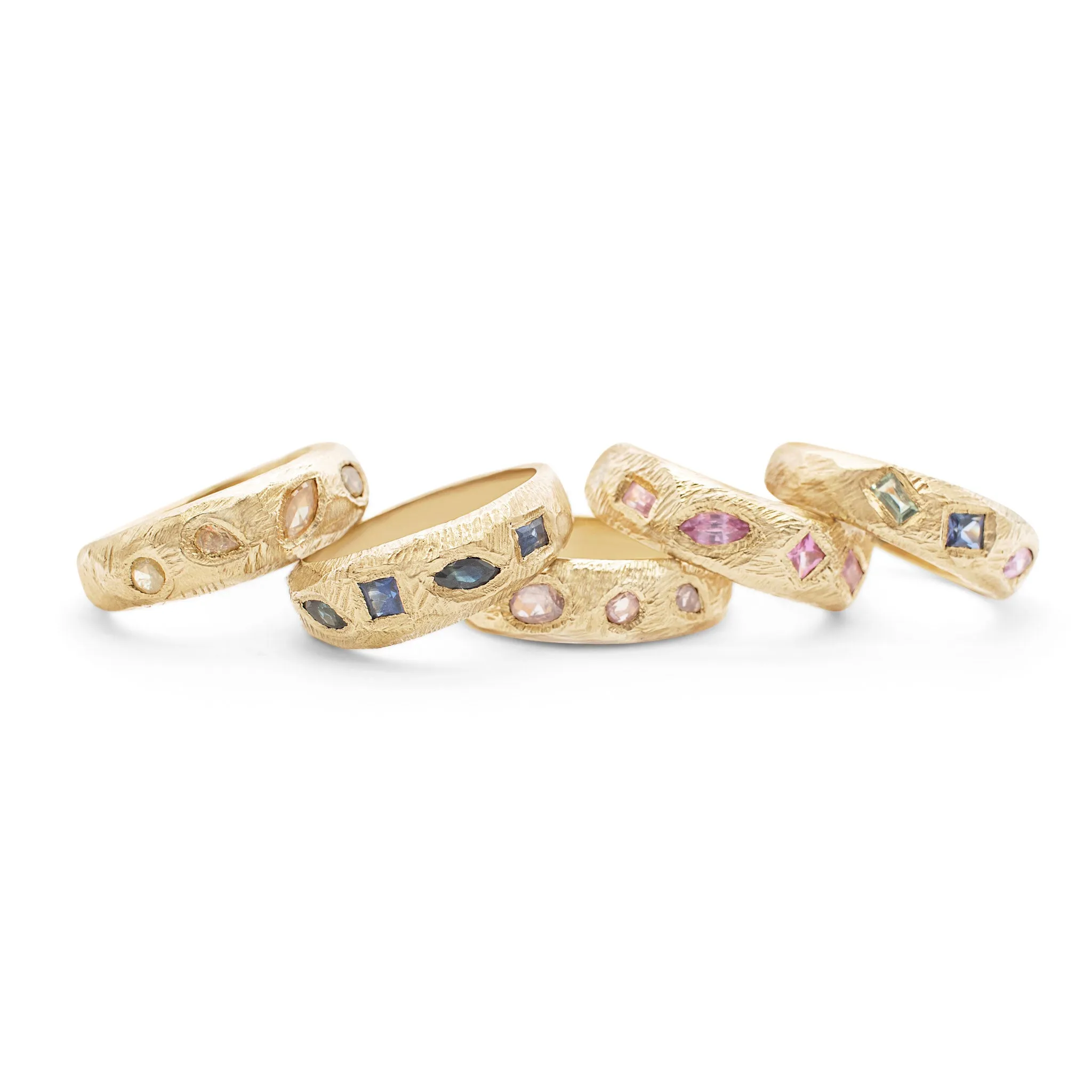 18K Geometric Mixed Band in Pink Sapphire