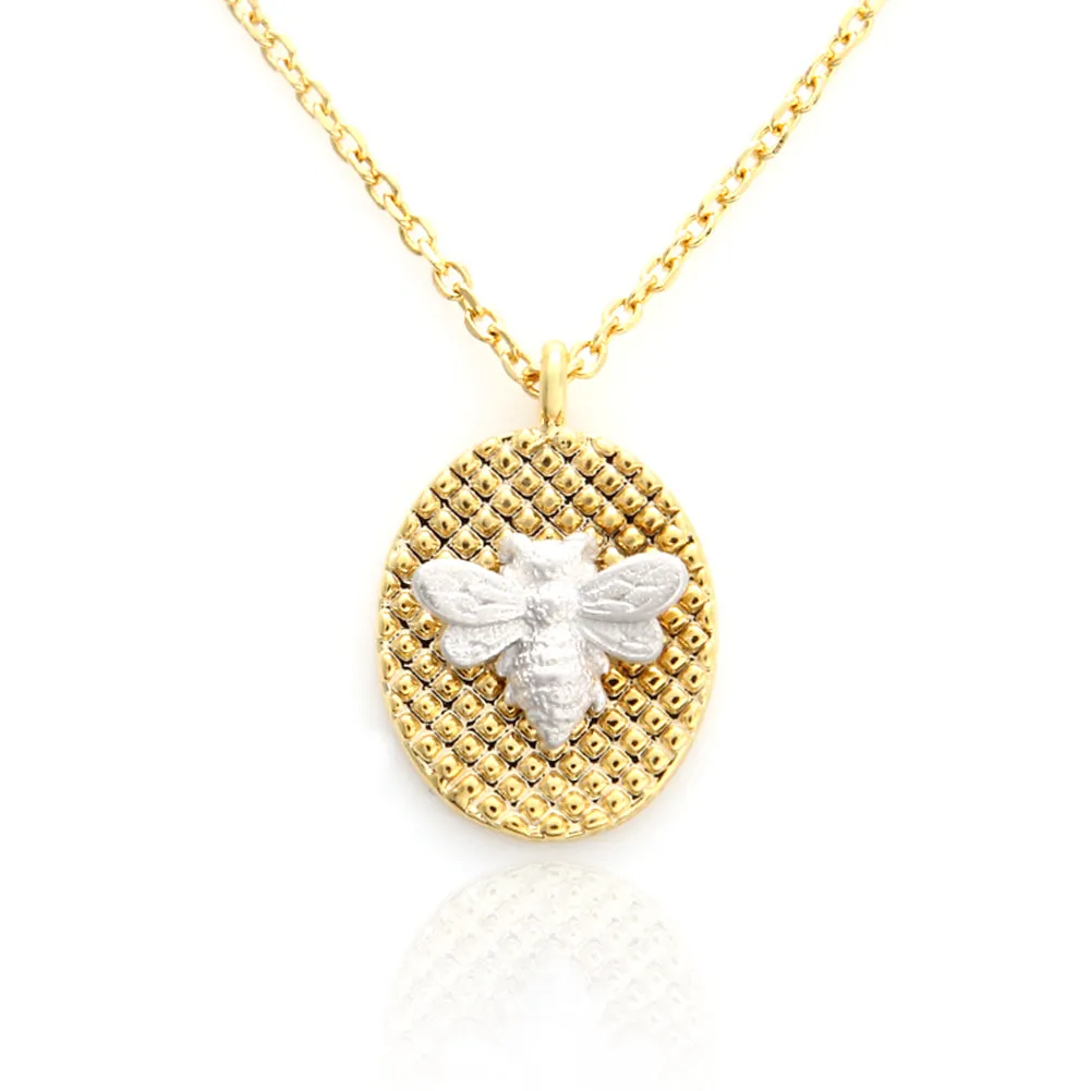 2 tone Honeybee and Oval Pendant necklace