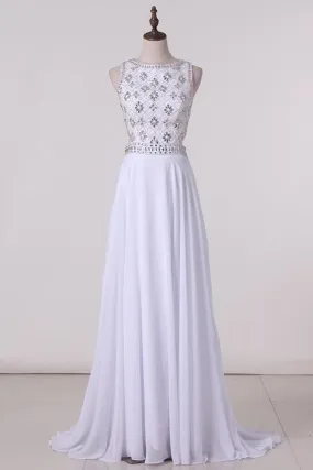 2024 Open Back Scoop Prom Dresses A Line Chiffon PKB7RP3N