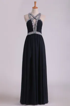 2024 Sexy Open Back A Line Prom Dresses Chiffon With Beads PNYS3R83