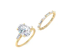 2PCS Oval Cut Moissanite Three Stone Diamond Engagement Ring set, 14K Yellow Gold Oval Wedding Ring