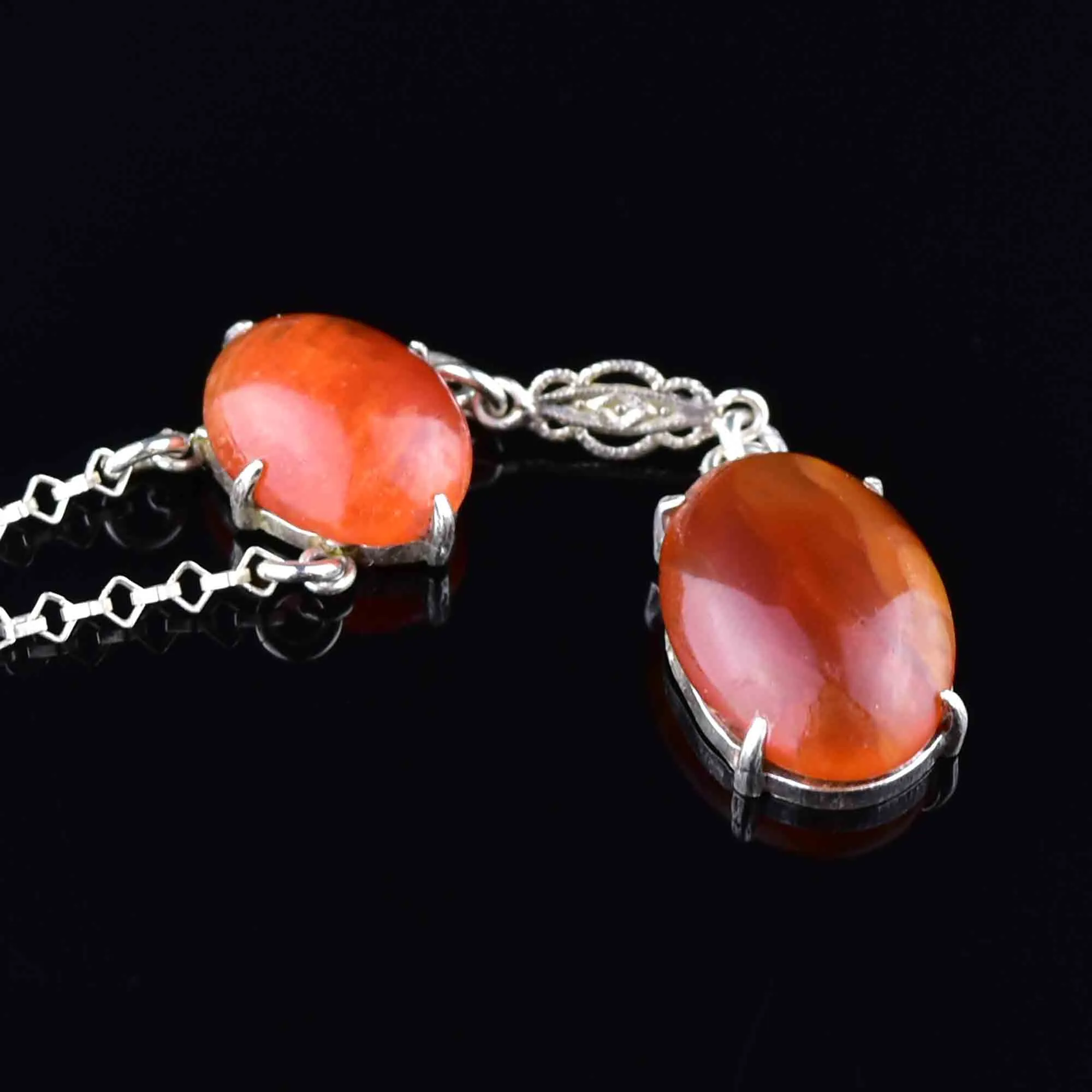 Art Deco Style Silver Carnelian Pendant Necklace