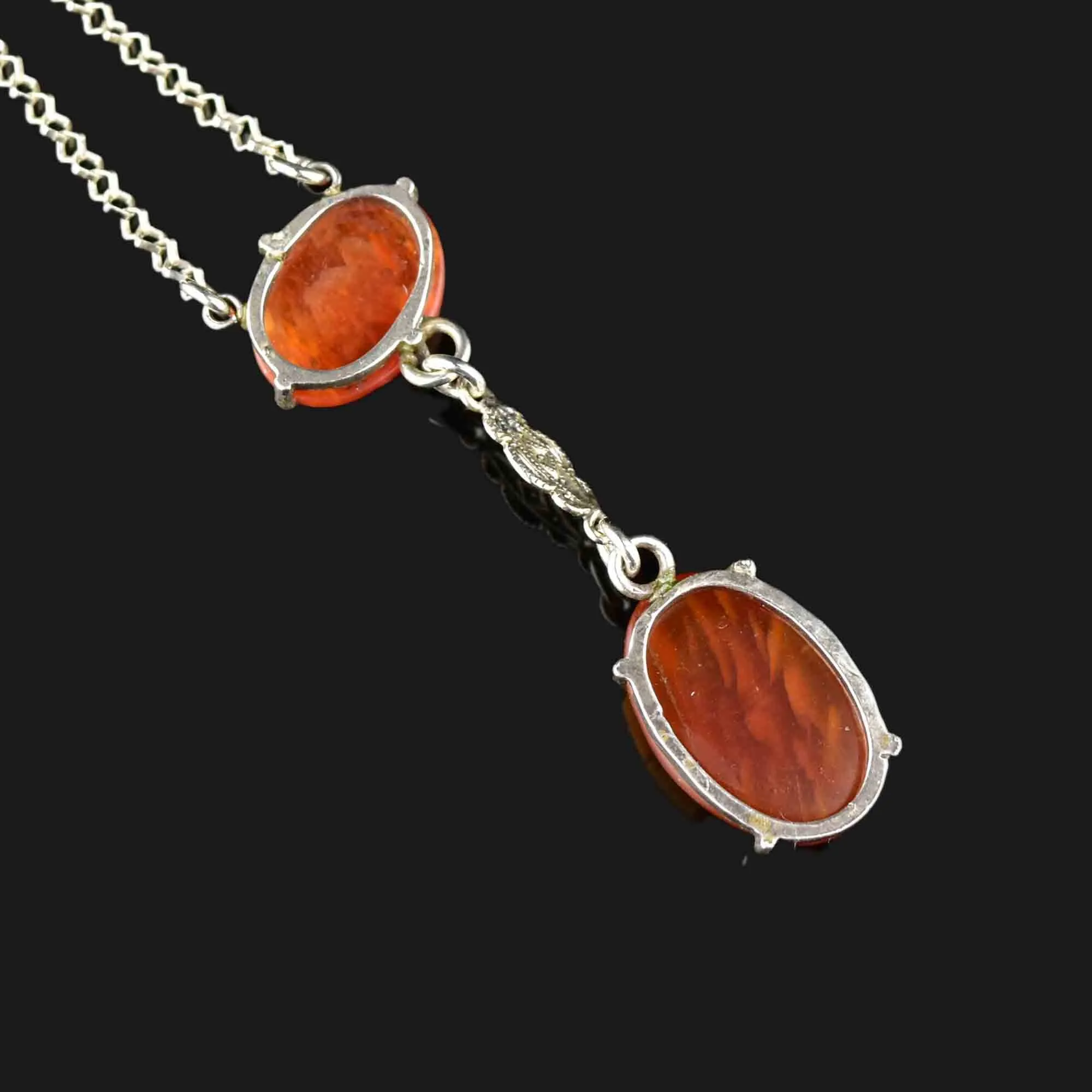 Art Deco Style Silver Carnelian Pendant Necklace