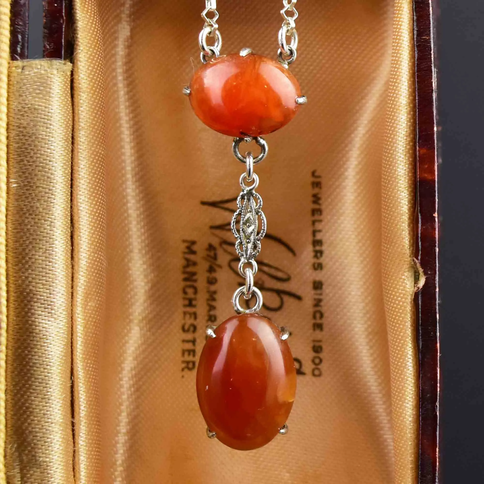 Art Deco Style Silver Carnelian Pendant Necklace