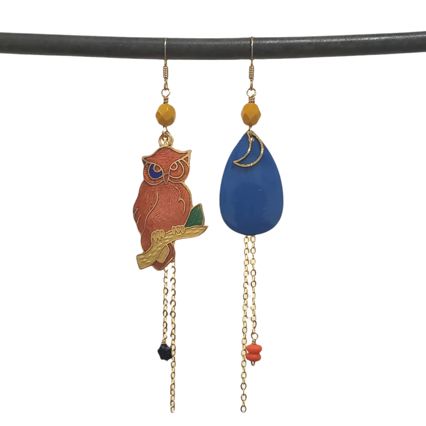 Asymmetric Cloisonne Night Owl Earrings