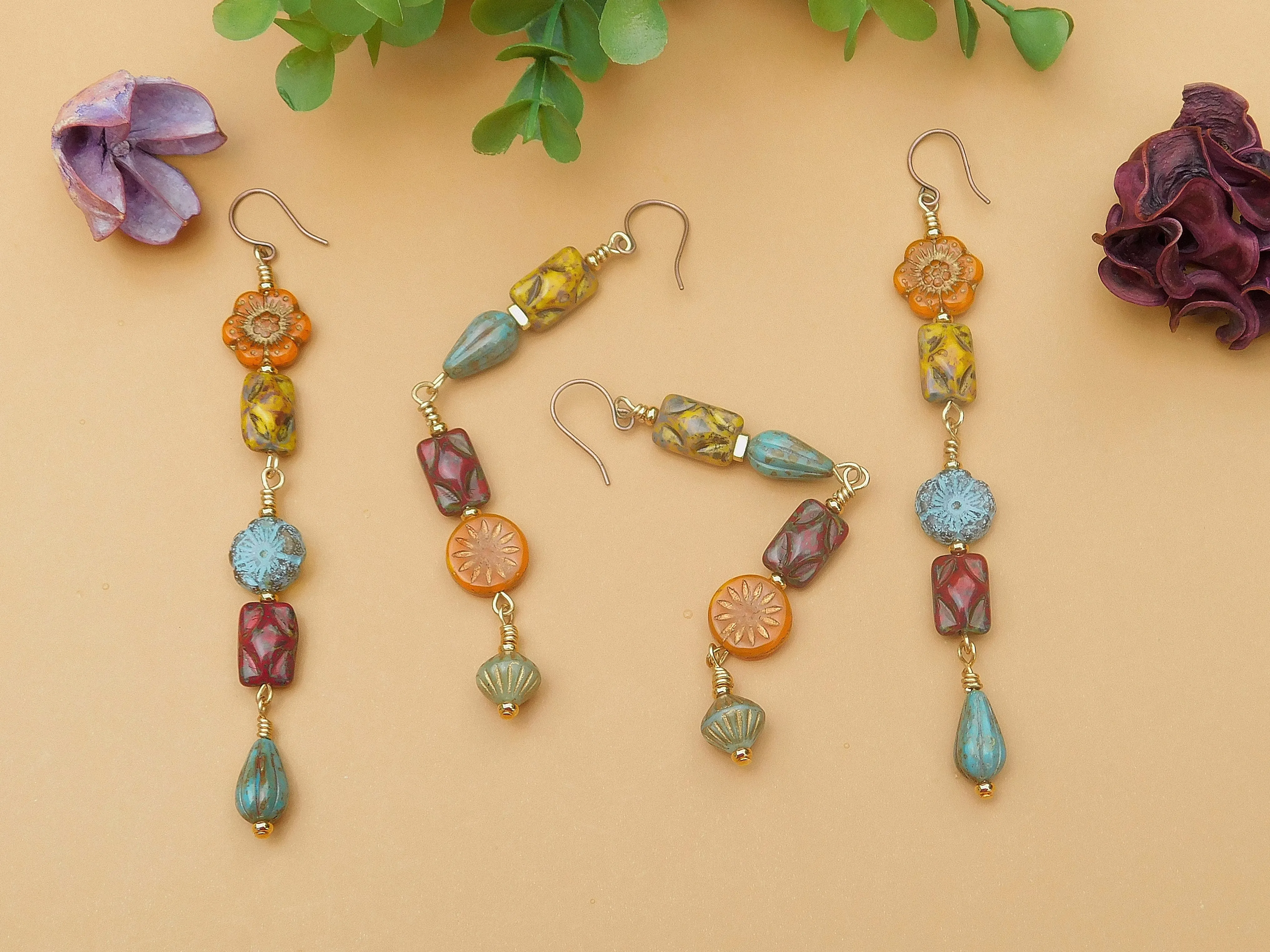 Autumn Inspired Multi-Czech Boho Earrings