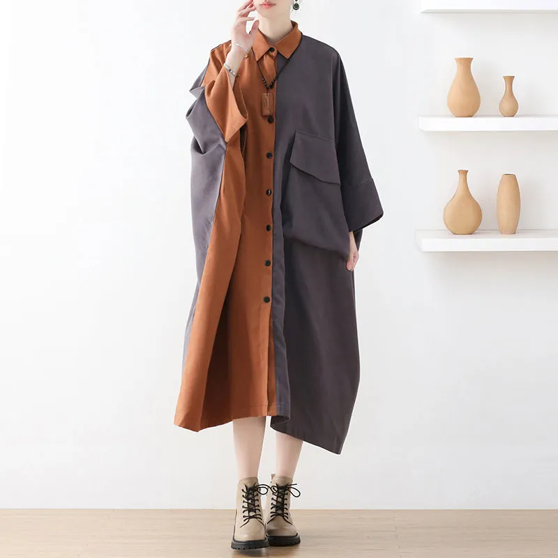 Autumn Retro Color Matching Loose Dress