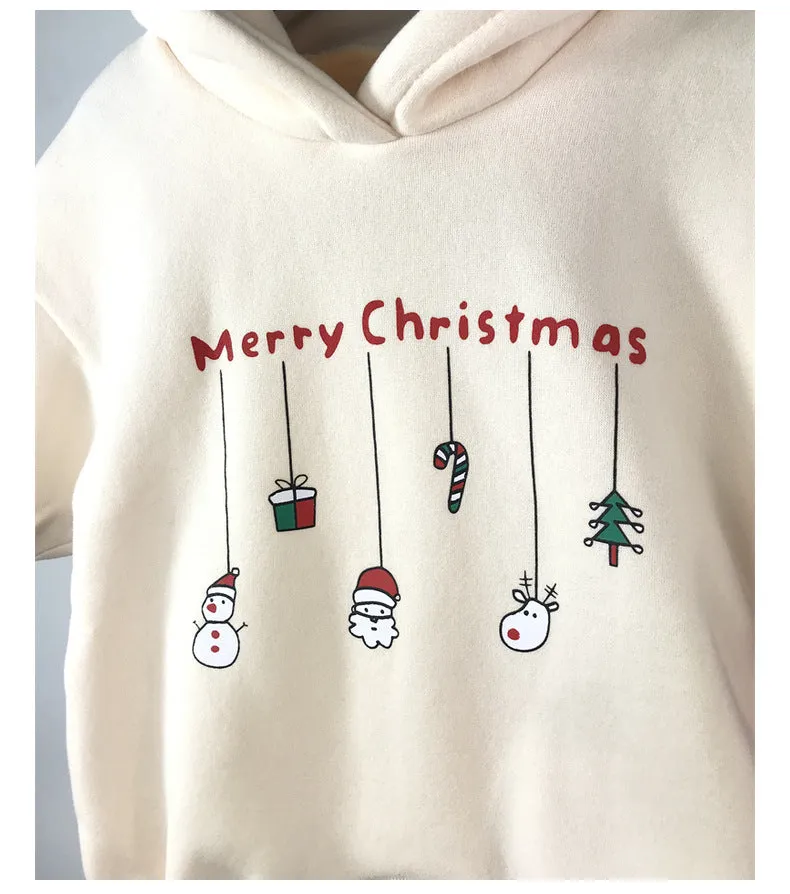 Baby Boys Girls Solid Cartoon Christmas Print Wool Ball Hooded Bodysuit Creeper