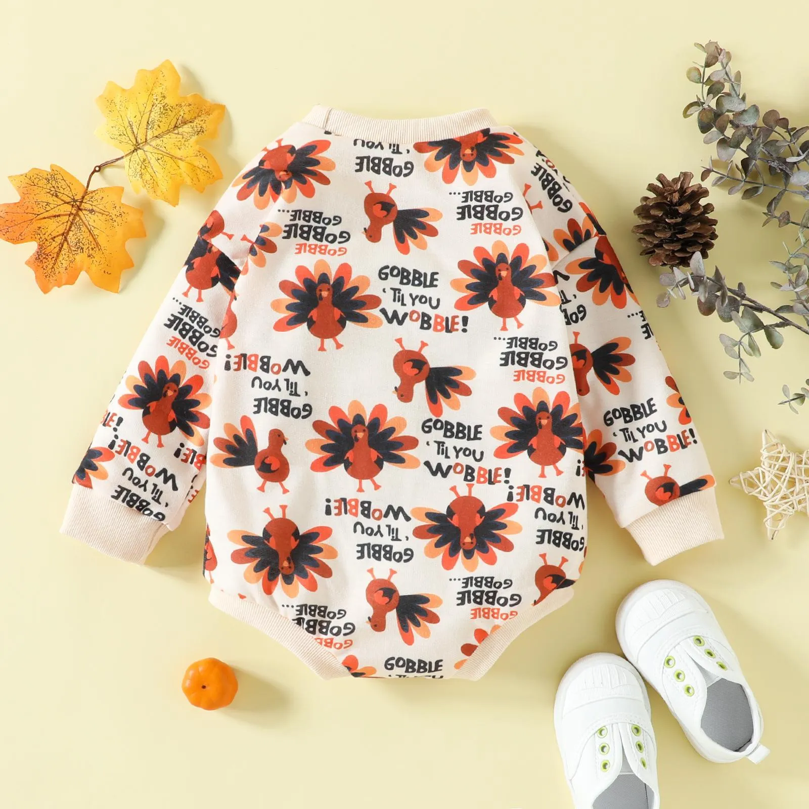 Baby Boys Turkey Print Thanksgiving Long-sleeved Jumpsuit