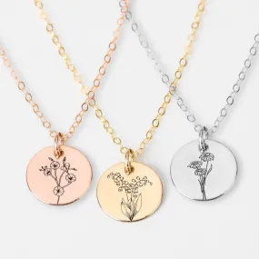 Birth Flower Disc Necklace