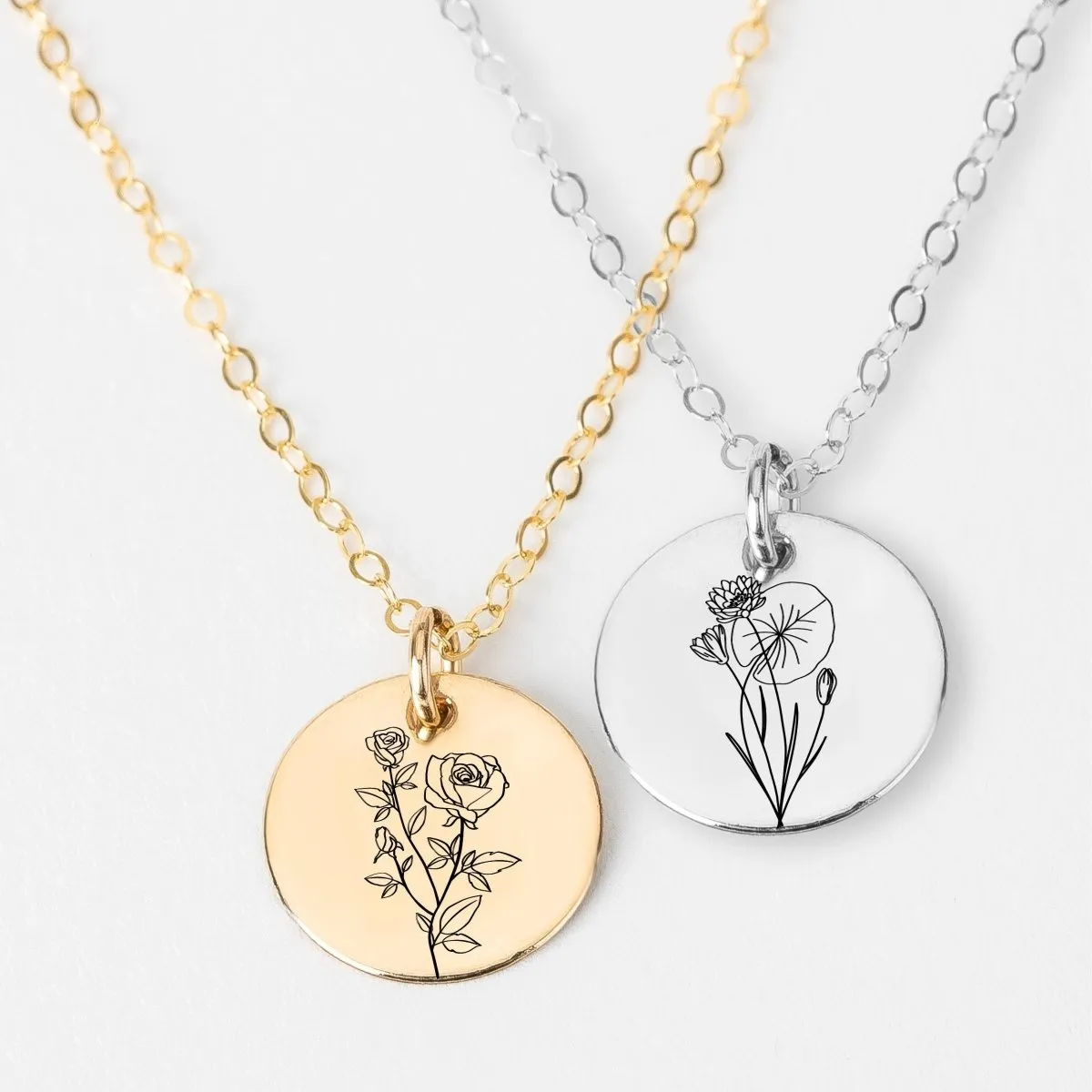 Birth Flower Disc Necklace