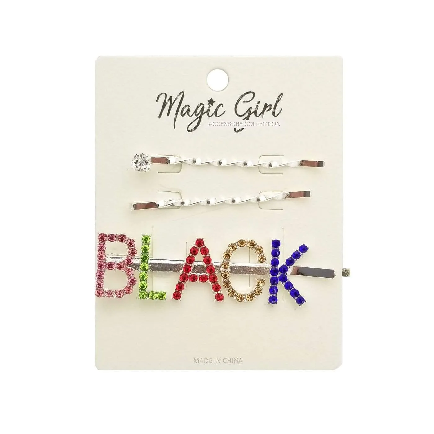 BLACK 3 | Colorful Rhinestone Hair Pin 3PCS Silver