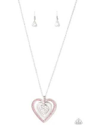 Bless Your Heart Pink and White Rhinestone Heart Necklace - Paparazzi Accessories