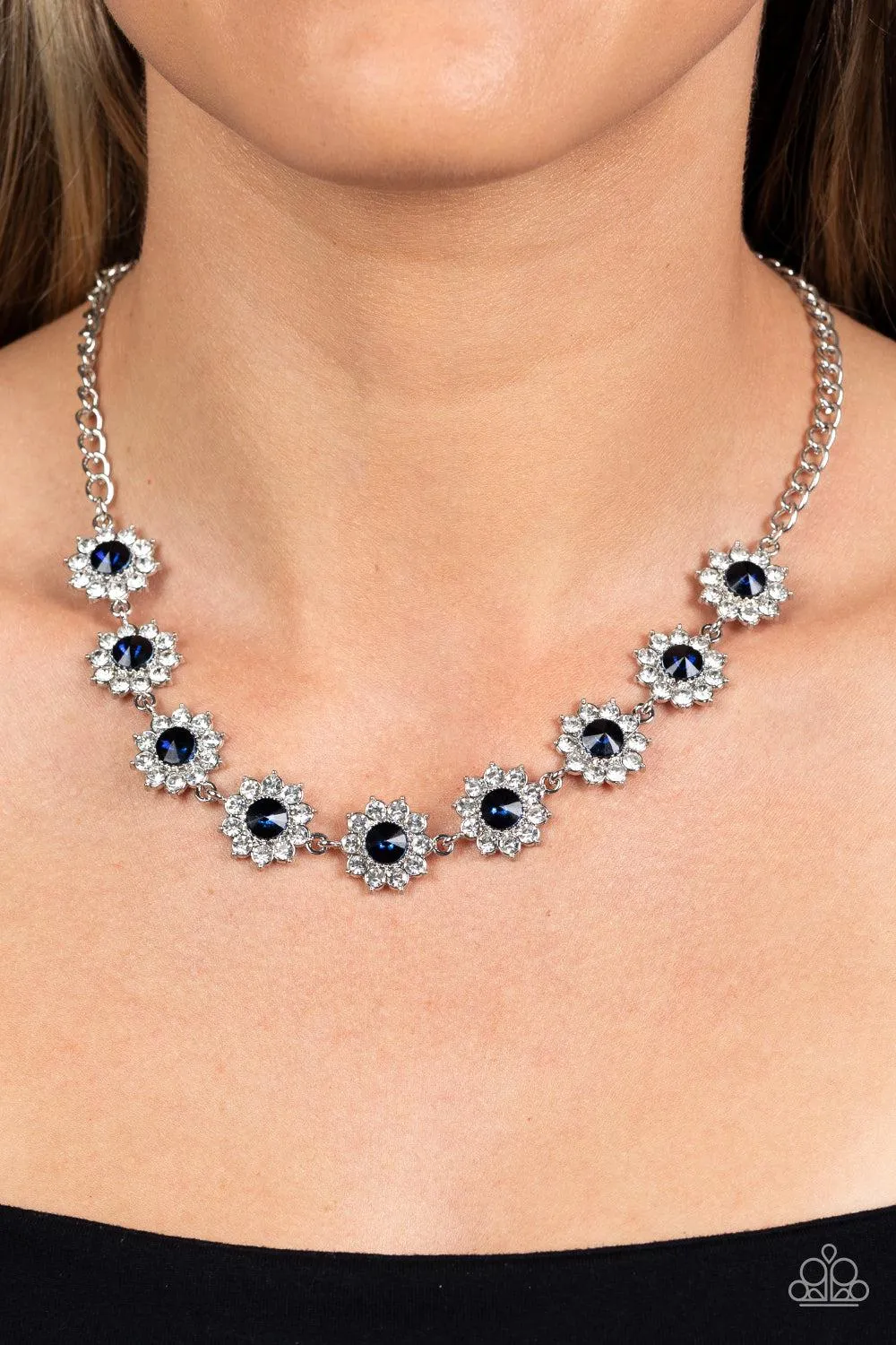 Blooming Brilliance Blue Rhinestone Necklace - Paparazzi Accessories