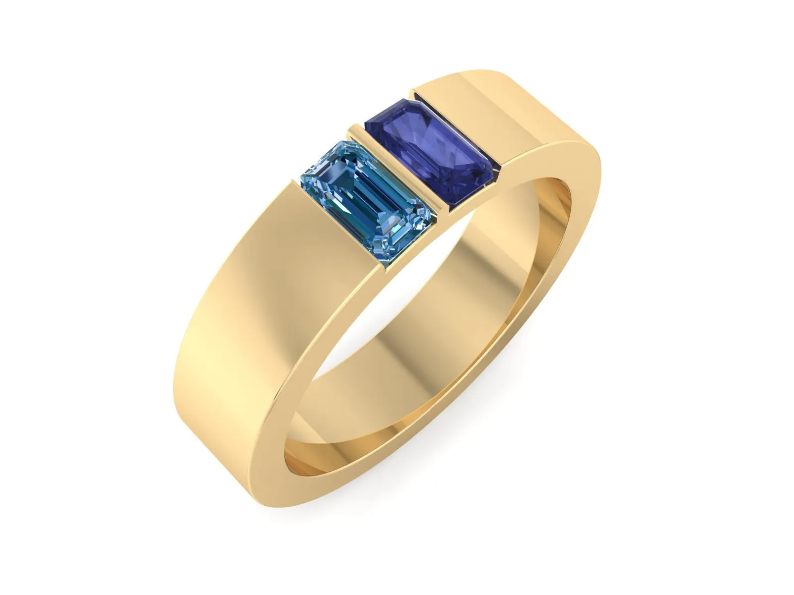 Blue Emerald Cut Bezel Band | Bezel Wedding Band