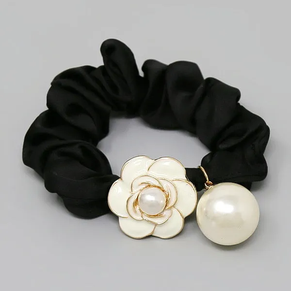 Camelia Flower & Pearl Hair Tie