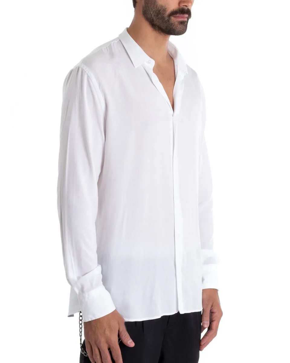 Camicia Uomo Sartoriale Con Colletto Manica Lunga Basic Viscosa Morbida Bianco GIOSAL-C2364A