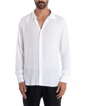 Camicia Uomo Sartoriale Con Colletto Manica Lunga Basic Viscosa Morbida Bianco GIOSAL-C2364A