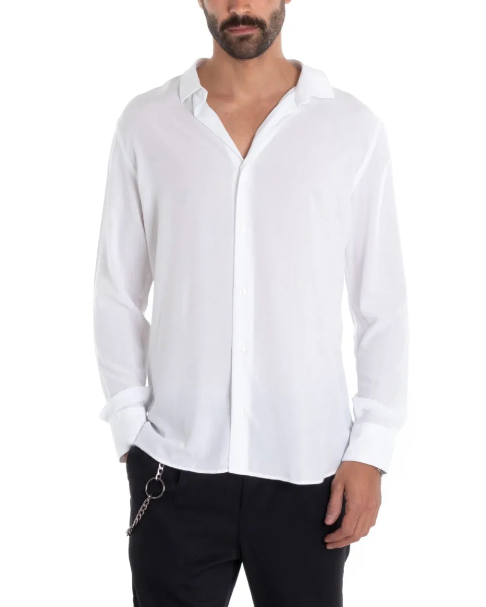 Camicia Uomo Sartoriale Con Colletto Manica Lunga Basic Viscosa Morbida Bianco GIOSAL-C2364A