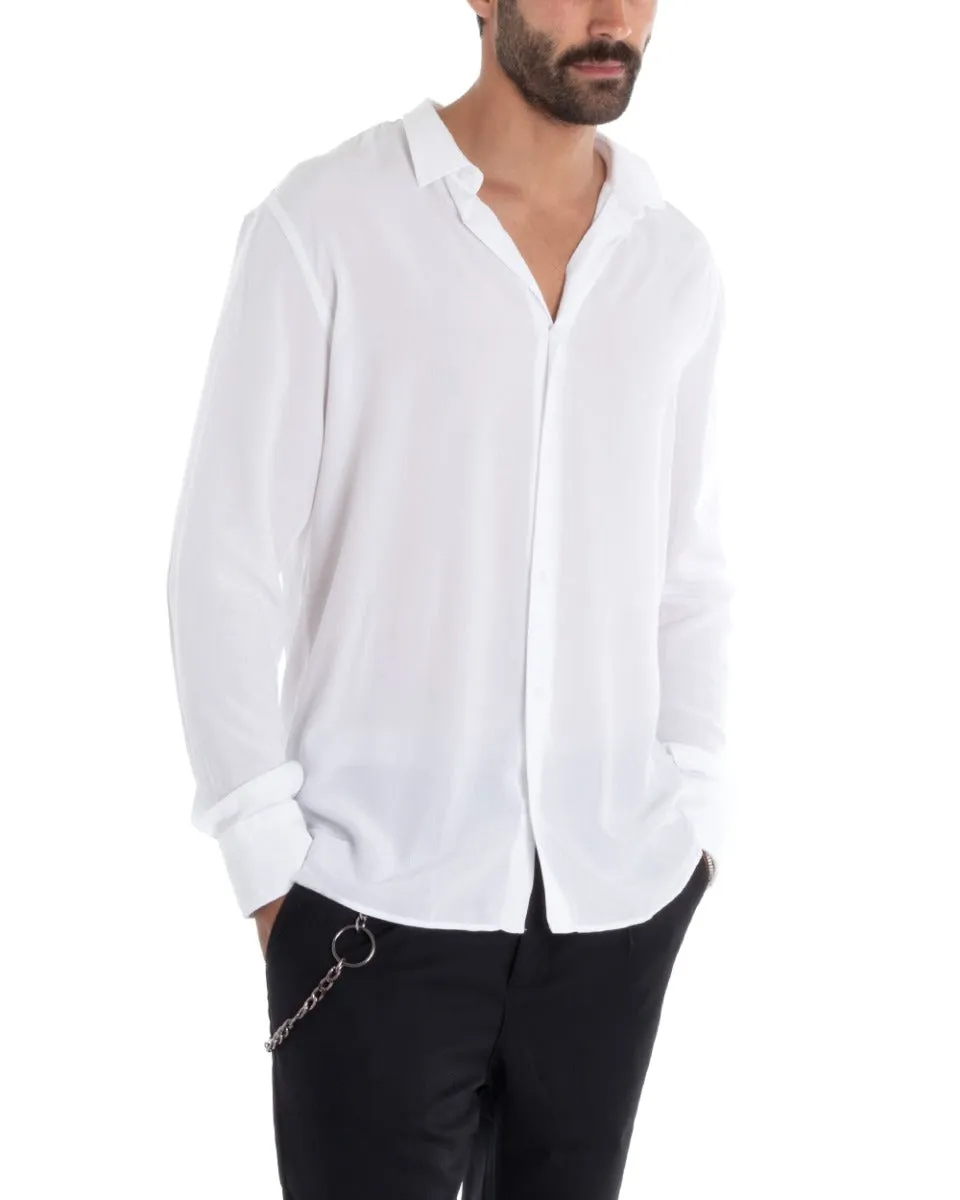 Camicia Uomo Sartoriale Con Colletto Manica Lunga Basic Viscosa Morbida Bianco GIOSAL-C2364A