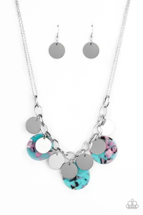 Confetti Confection Blue Acrylic and Silver Necklace - Paparazzi Accessories