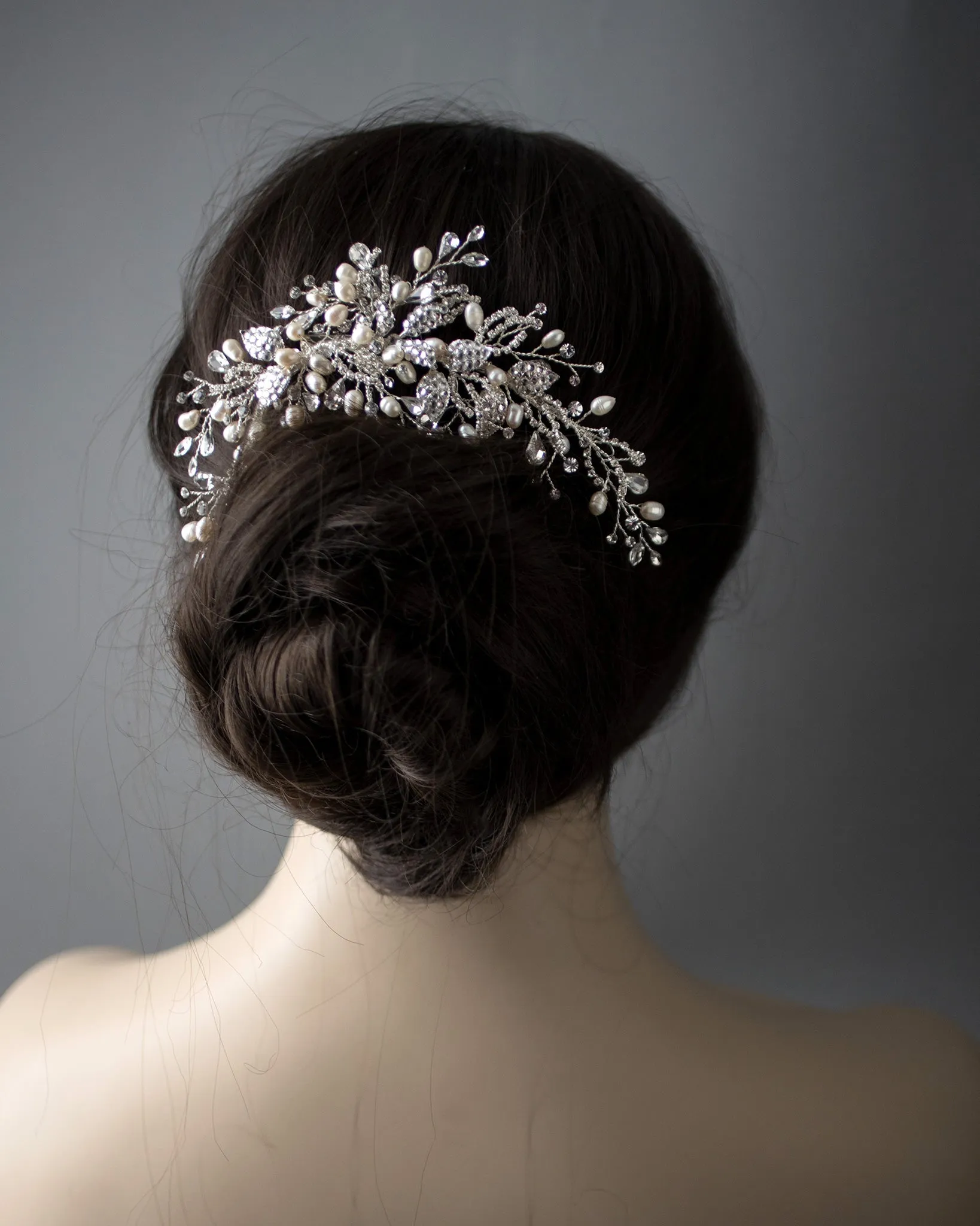 Crystal Leaves and Freshwater Pearls Bridal Clip