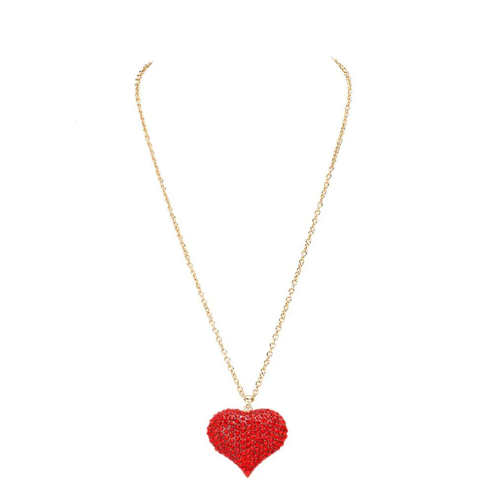 Crystal Pave Heart Pendant Long Necklace