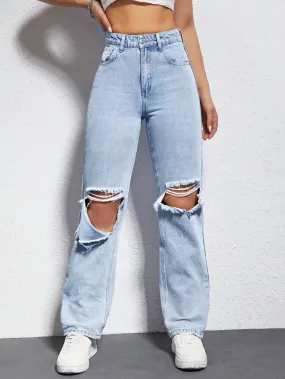 Cutout Straight Leg Jeans