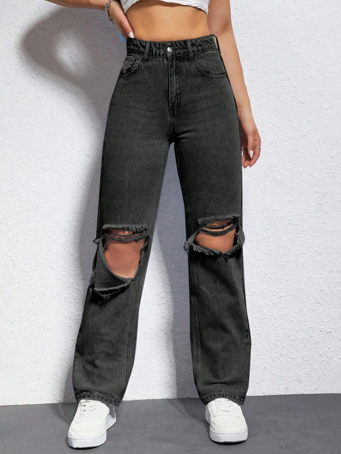 Cutout Straight Leg Jeans