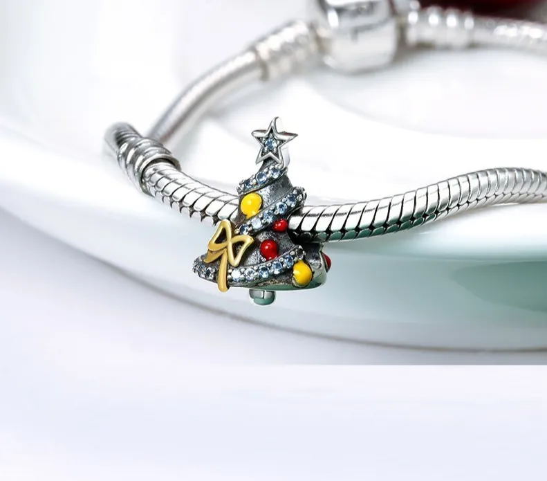 Decorated Christmas Tree Charm 925 Sterling Silver