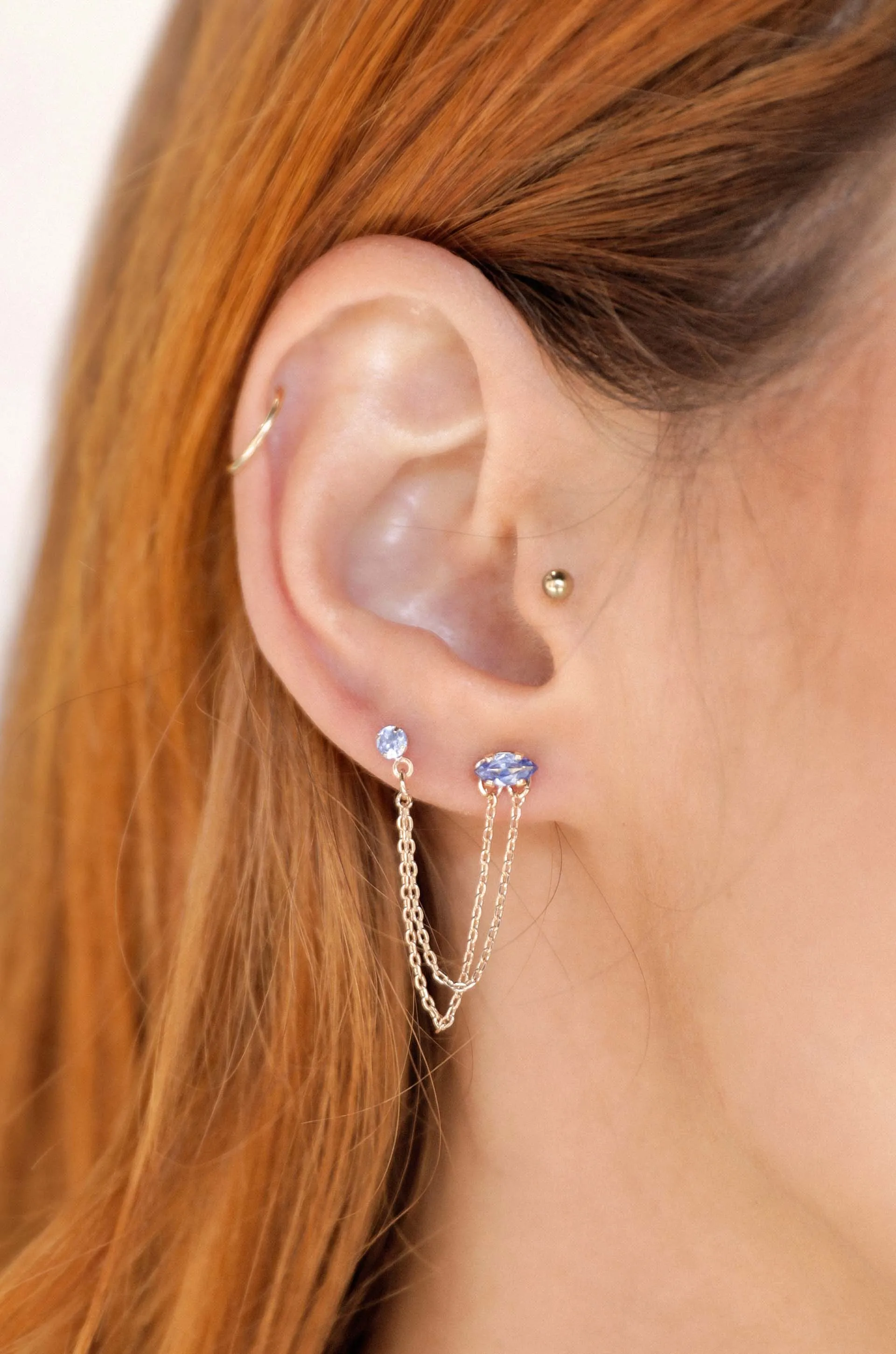 Double Piercing Chain Dangle Earrings