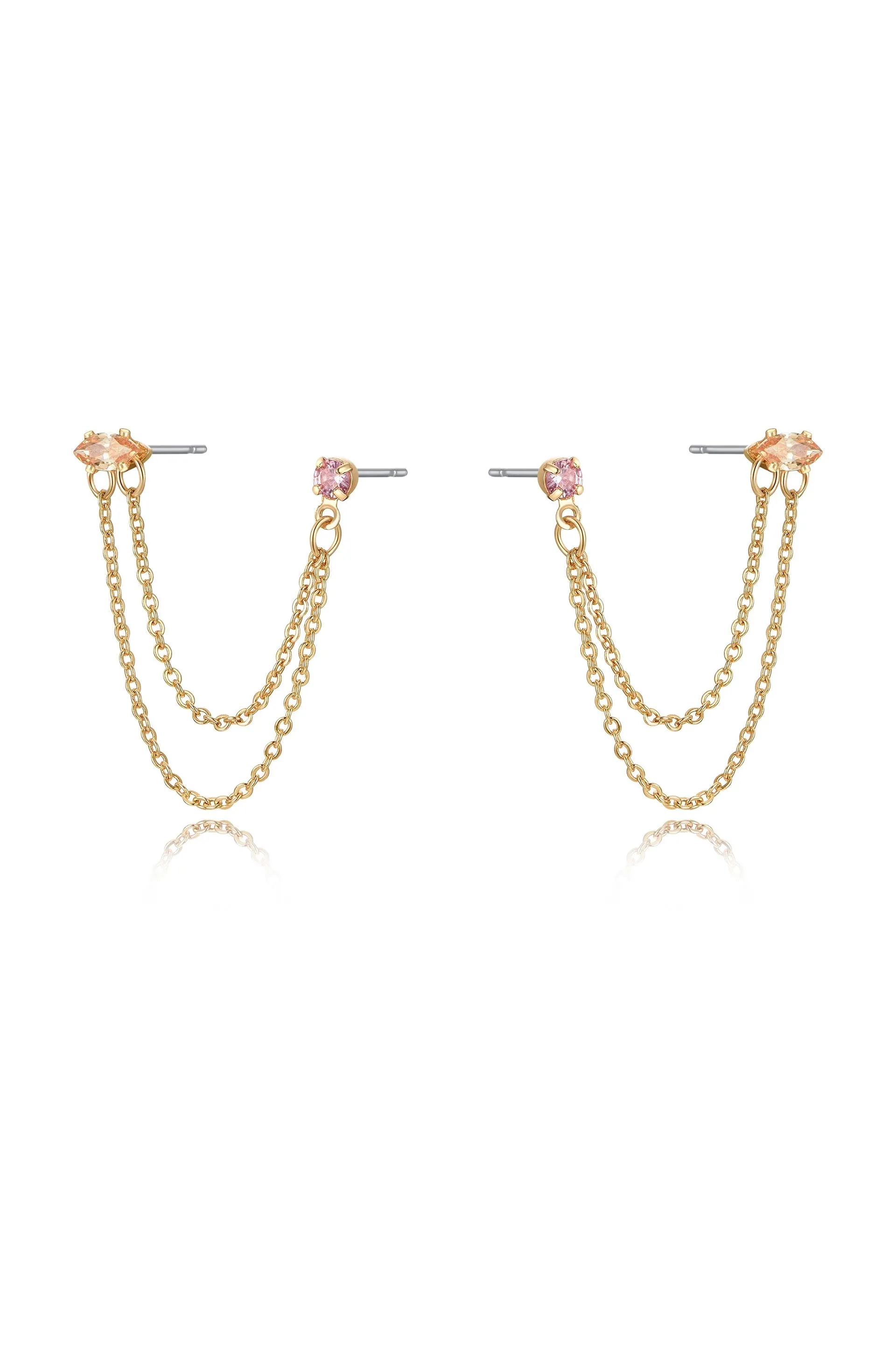 Double Piercing Chain Dangle Earrings