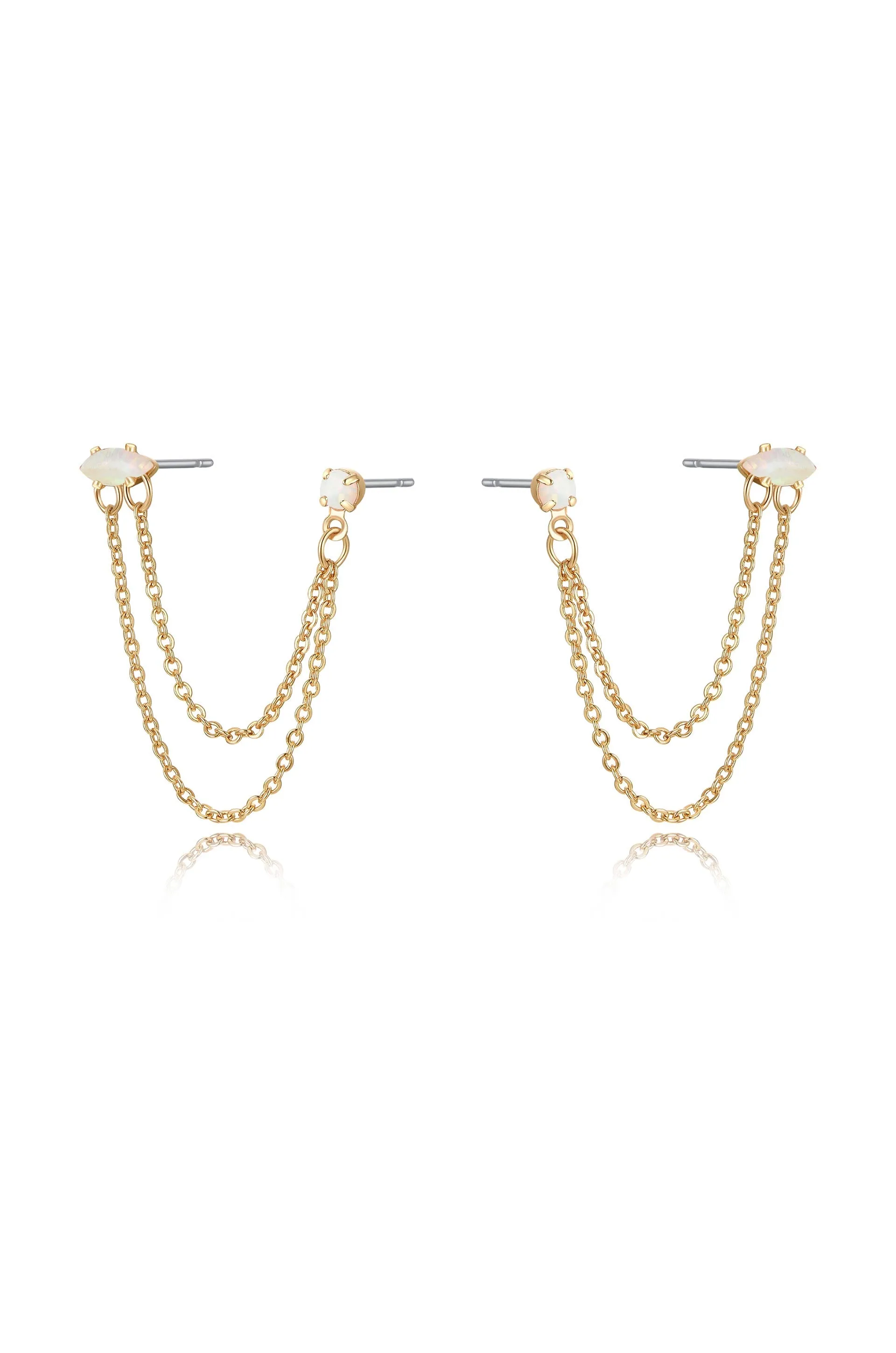 Double Piercing Chain Dangle Earrings