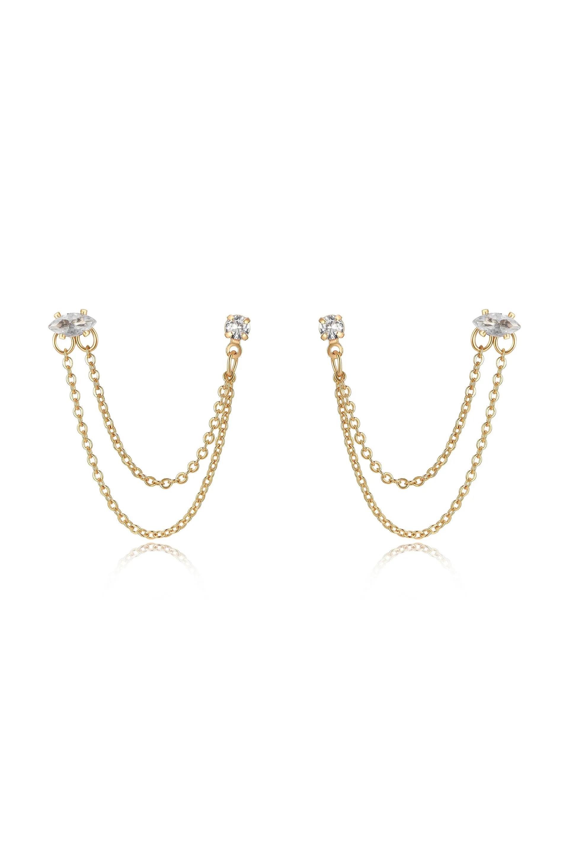 Double Piercing Chain Dangle Earrings