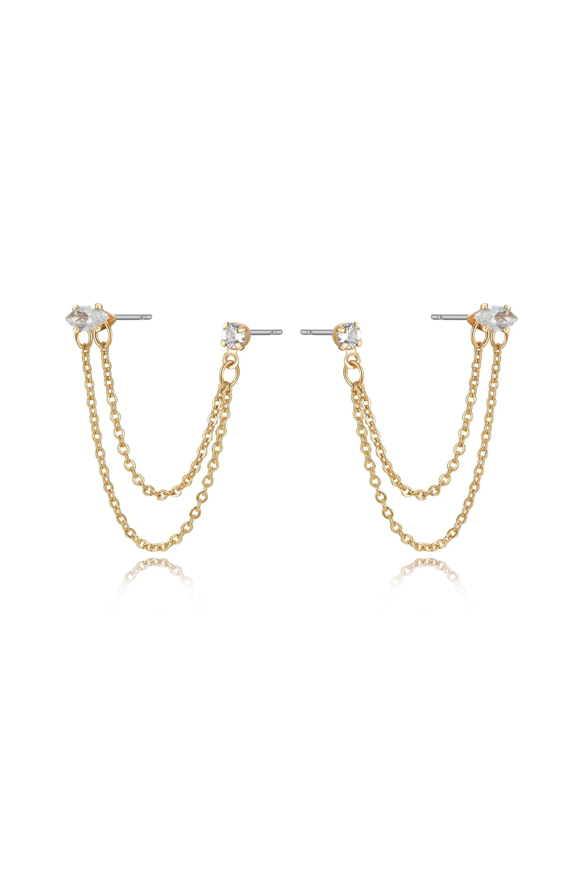 Double Piercing Chain Dangle Earrings