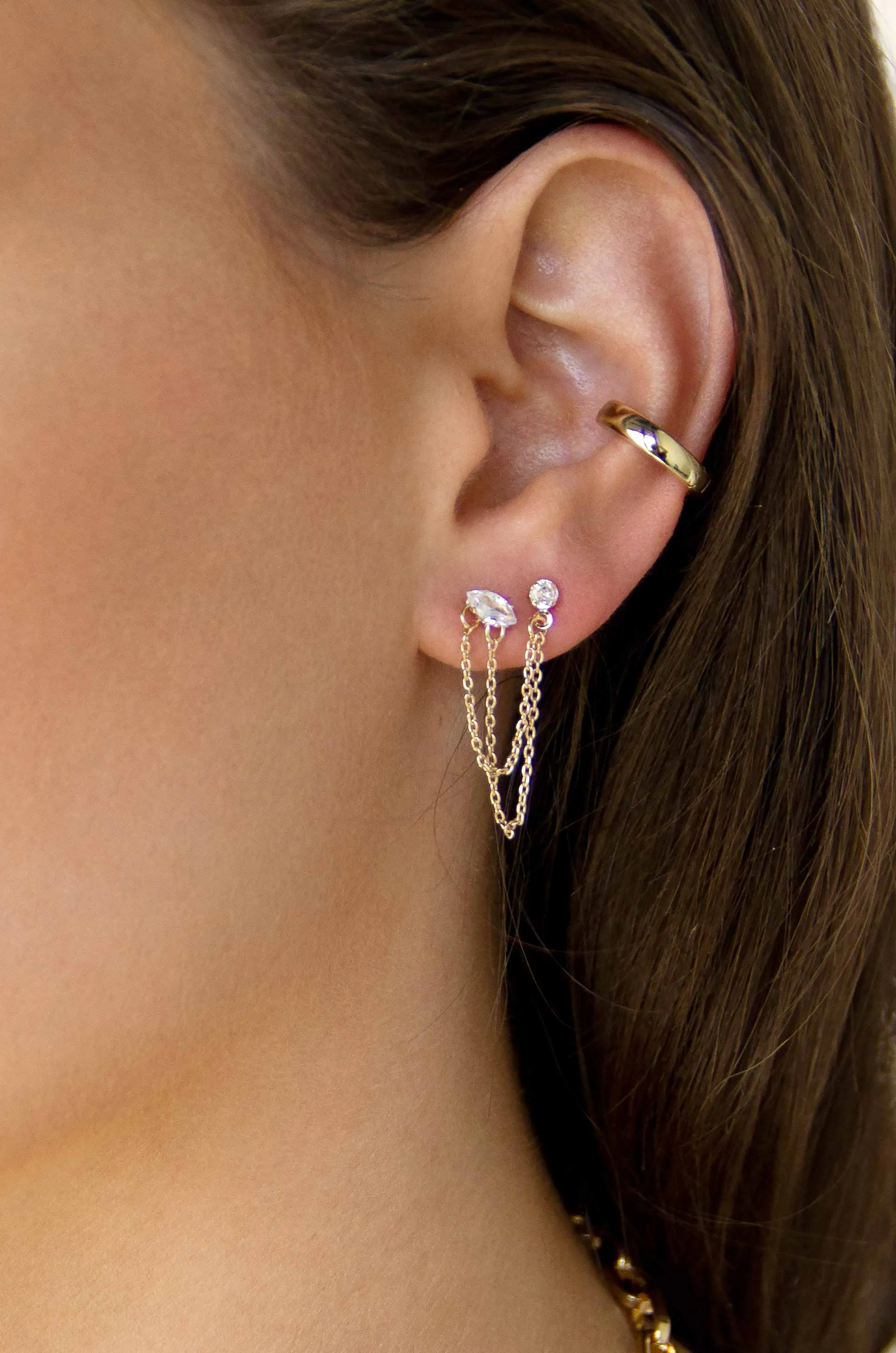 Double Piercing Chain Dangle Earrings